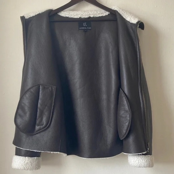 UNREAL FUR Symbiosis Aviator Jacket Faux Leather / Sherpa Fur Size S - Picture 12 of 16